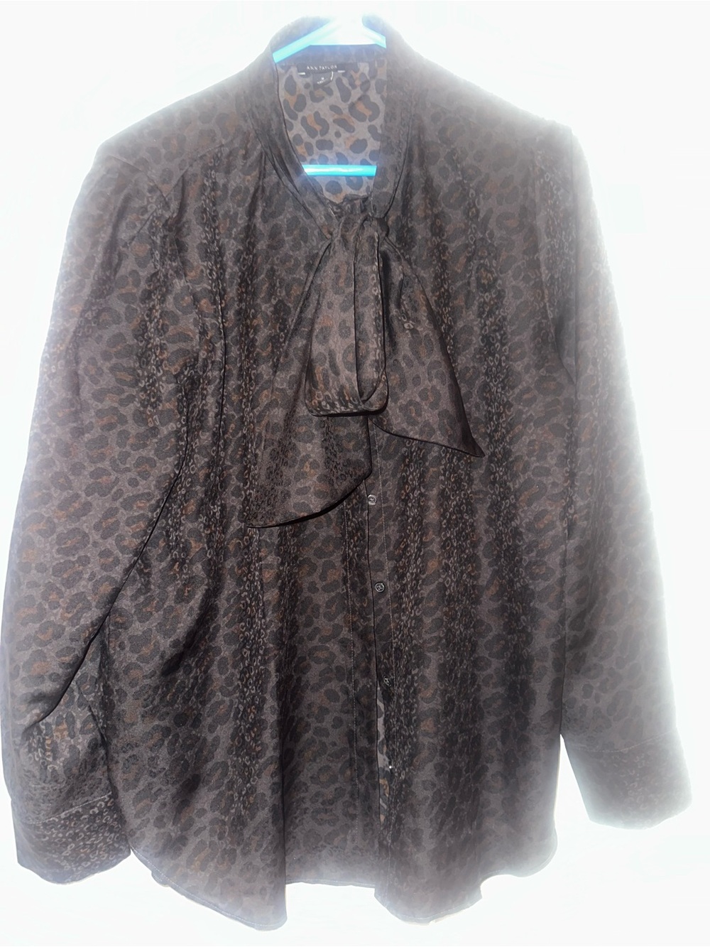 Ann Taylor Brown Leopard Print Tie-Neck Blouse